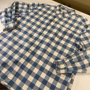 Banana Republic Blue and White Checkered Men's Shirt XL 100% Cotton